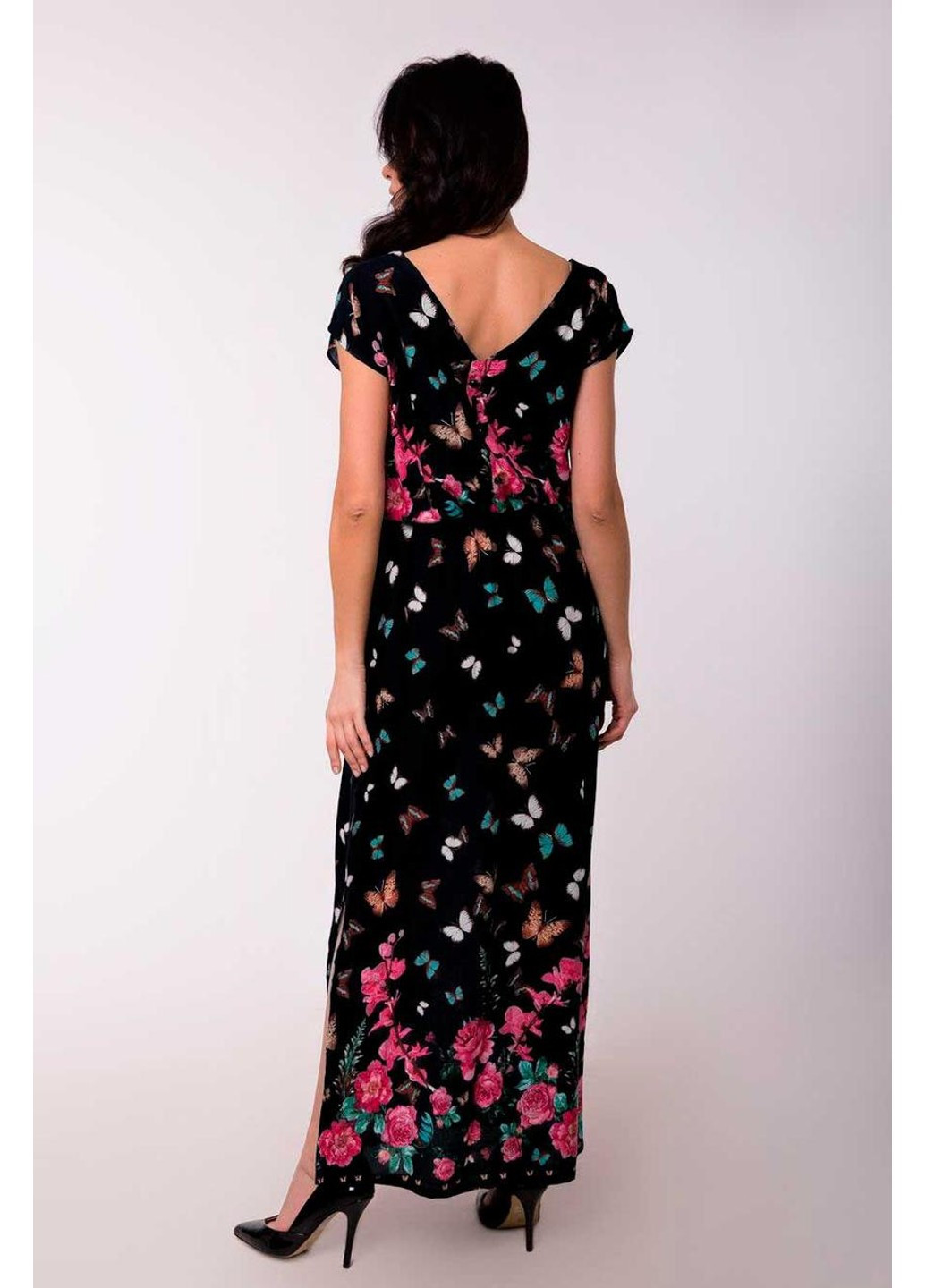 Чорна повсякденний сукня d61s-2 а-силует Bon Voyage з квітковим принтом