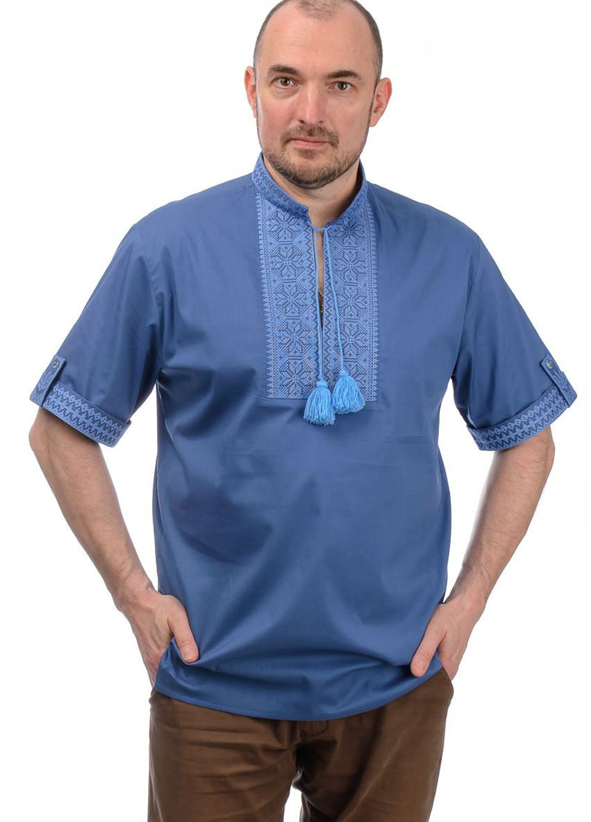Сорочка вышиванка с коротким рукавом мужская (голубая) Golfstream (260071950)