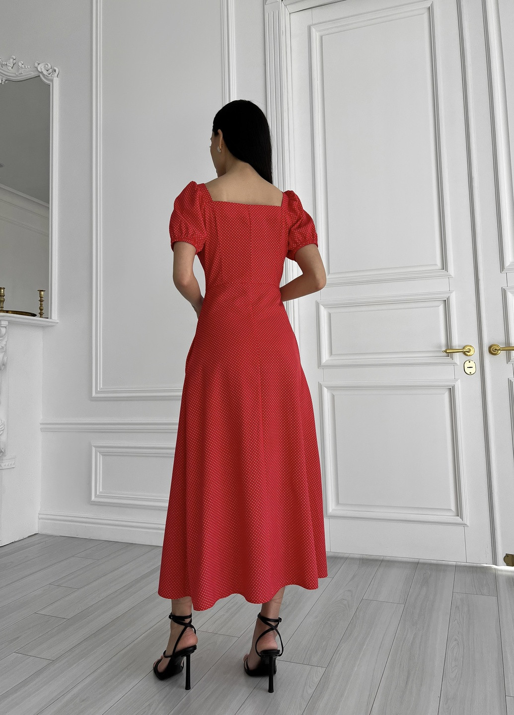 Красное повседневный нежное летнее платье в горошек з разрезами Jadone Fashion в горошек