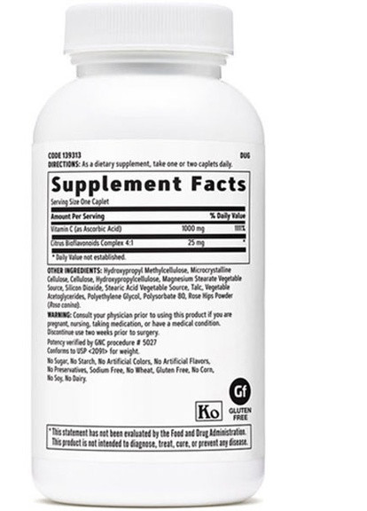 Vitamin C with Citrus Bioflavonoids, Timed-Release 1000 mg 180 Veg Caplets GNC (256722640)