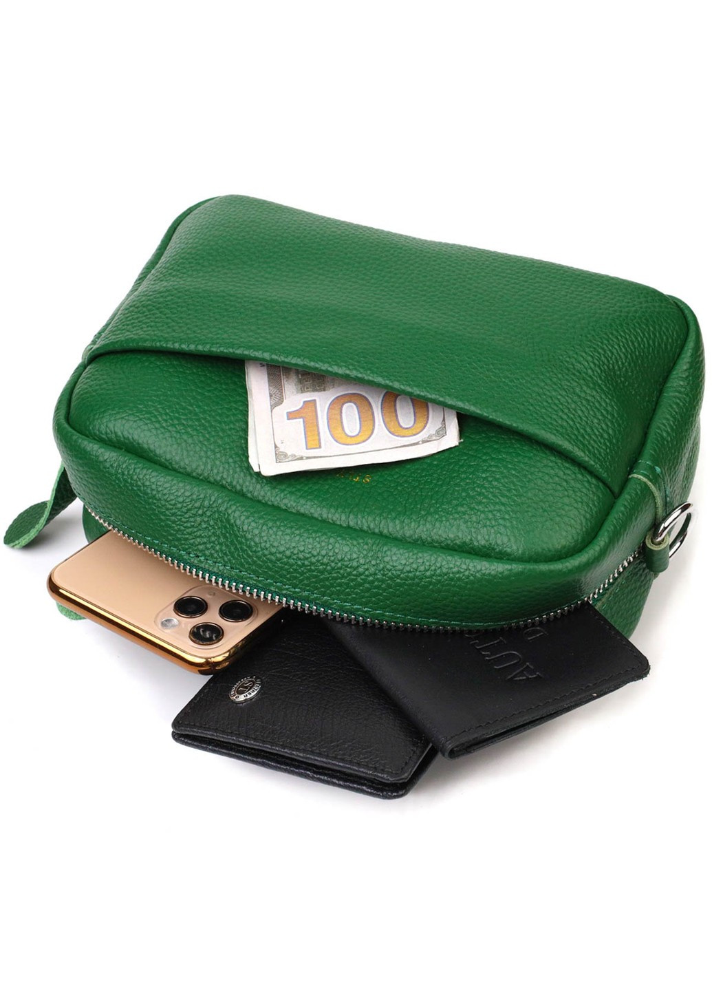 Сучасна жіноча сумка на плече з натуральної шкіри 22120 Зелена Vintage (260360847)