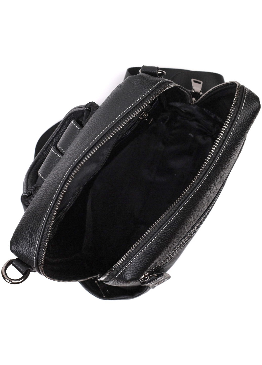 Місткий жіночий рюкзак-сумка прошитий білим рядком з натуральної шкіри 22314 Чорний Vintage (276461854)