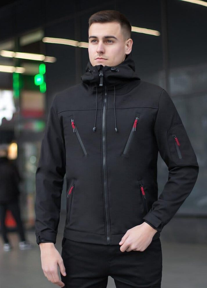 Черная демисезонная практичная демисезонная куртка с soft shell Vakko