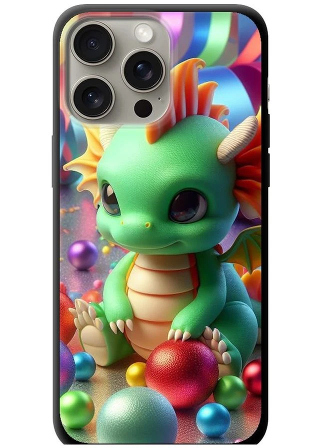 TPU черный чехол 'Веселый дракончик' для Endorphone Apple iPhone 15 Pro Max (275459418)