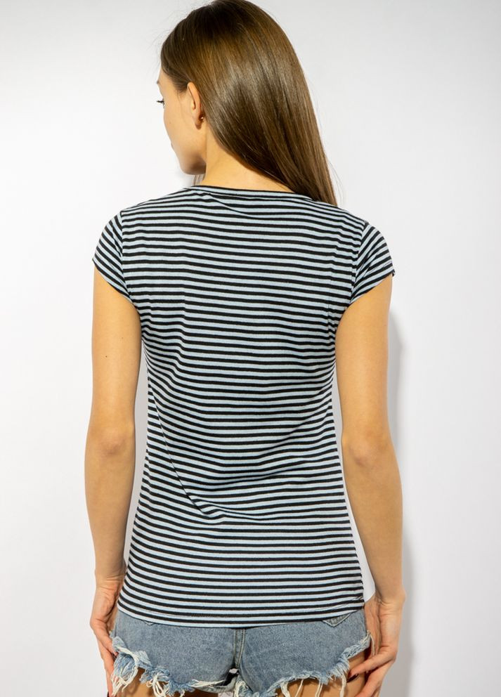 Футболка женская в полоску с принтом (Черно-голубой) Time of Style - (261922675)