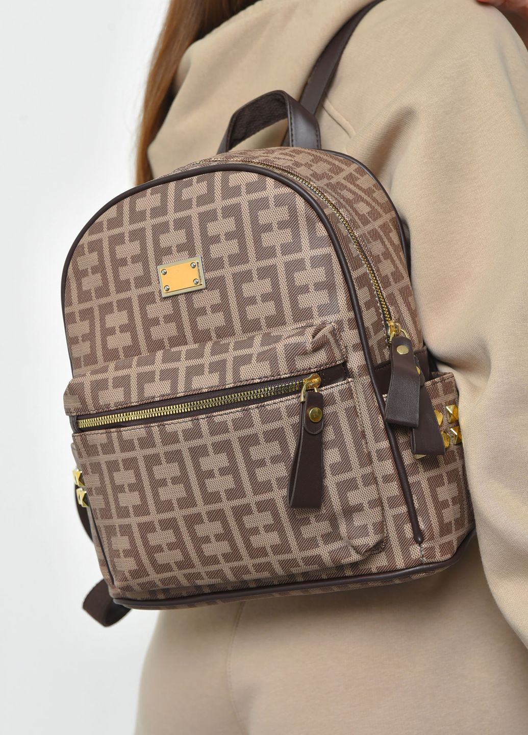 Рюкзак жіночий з принтом коричневого кольору Let's Shop (271518679)