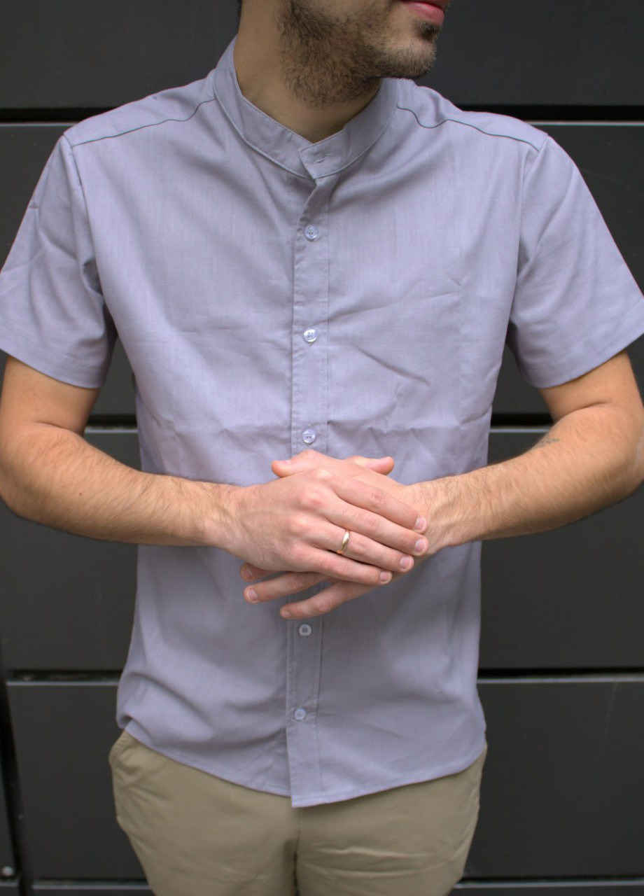 Светло-серая кэжуал рубашка однотонная Vakko
