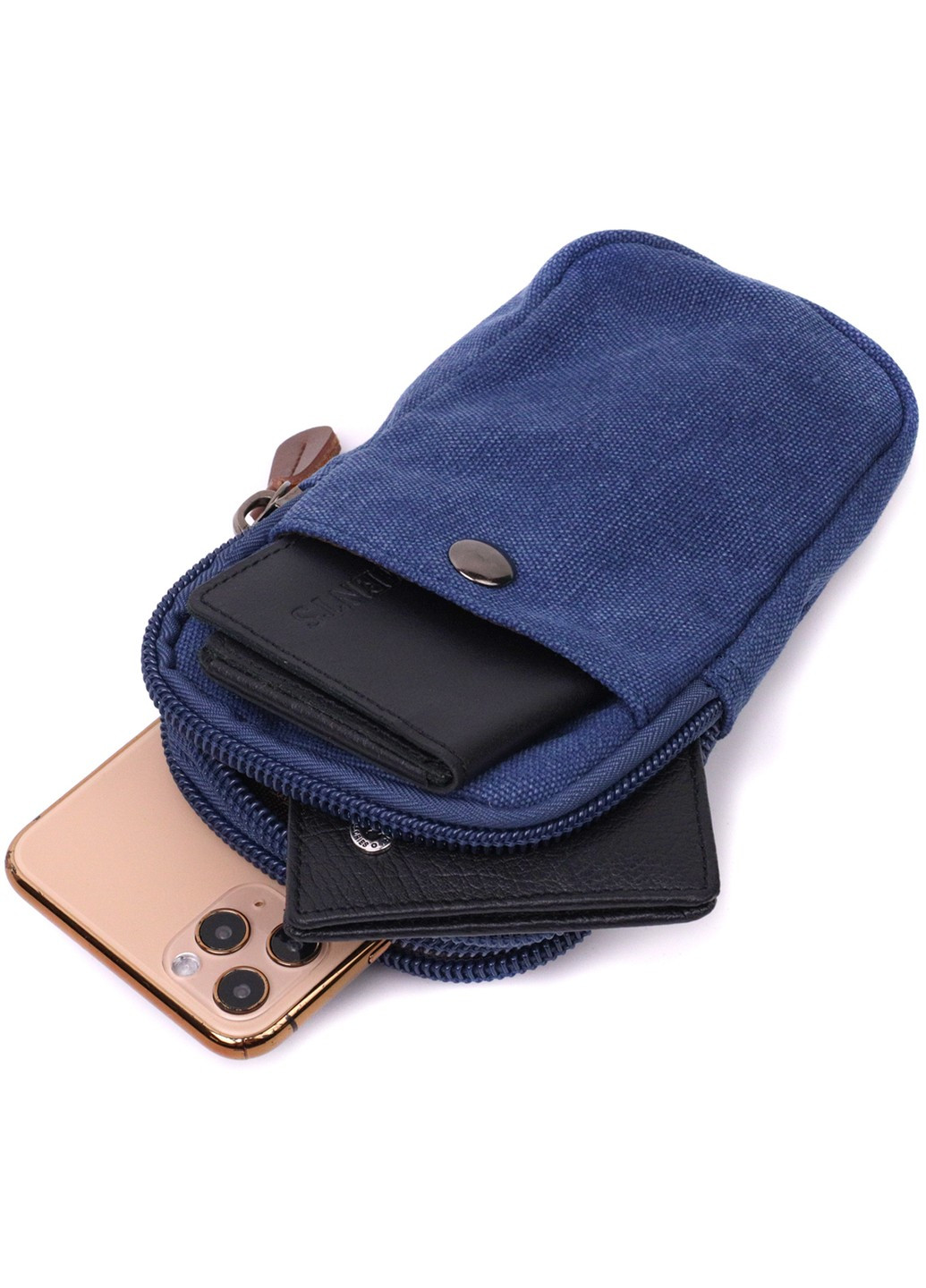Практична сумка-чохол на пояс із металевим карабіном із текстилю 22226 Синій Vintage (267925327)