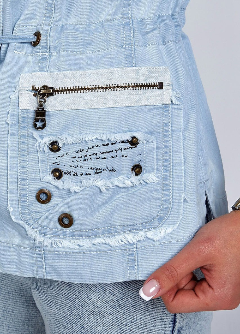 Голубой женский джинсовый жакет варёный голубой YLANNI однотонный - демисезонный