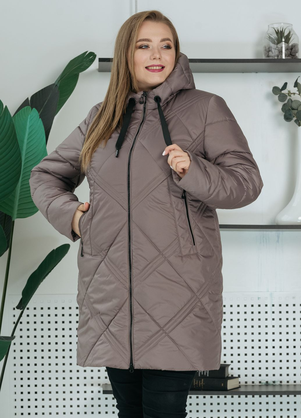Світло-сіра демісезонна демісезонна жіноча куртка великого розміру куртка-пальто SK