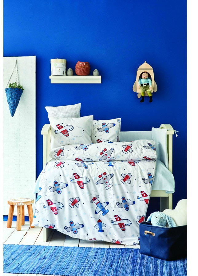 Дитячий набір в ліжечко - Airship mavi блакитний (10 предметів) Karaca Home (258261015)