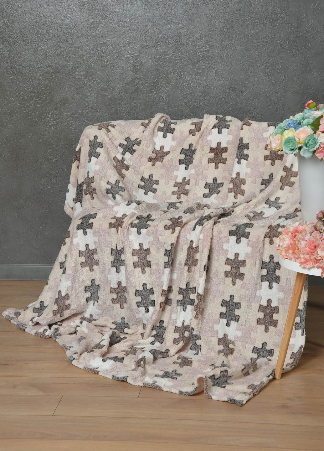 Плед молочного кольору з принтом розмір 180*200 Let's Shop (262376975)