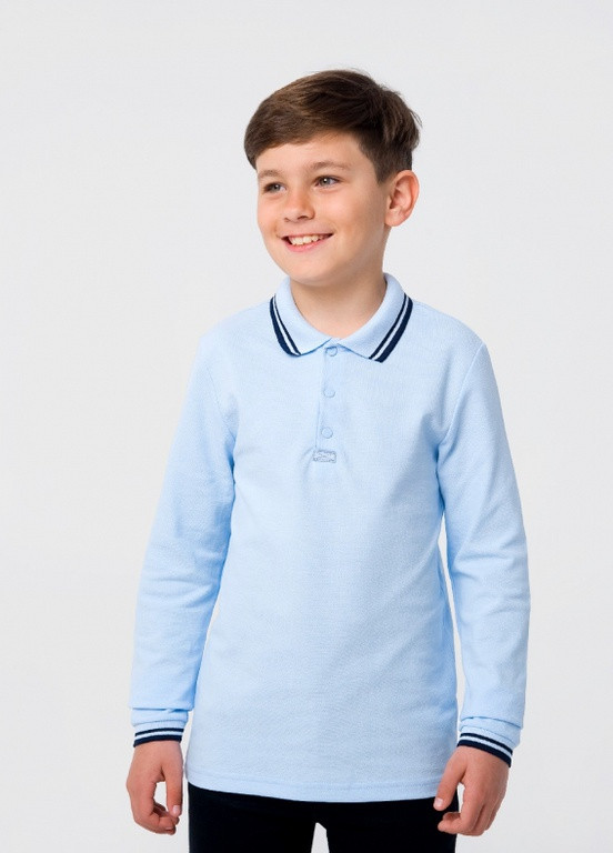 Голубой детская футболка-футболка-поло (длинный рукав) серый меланж для мальчика Smil