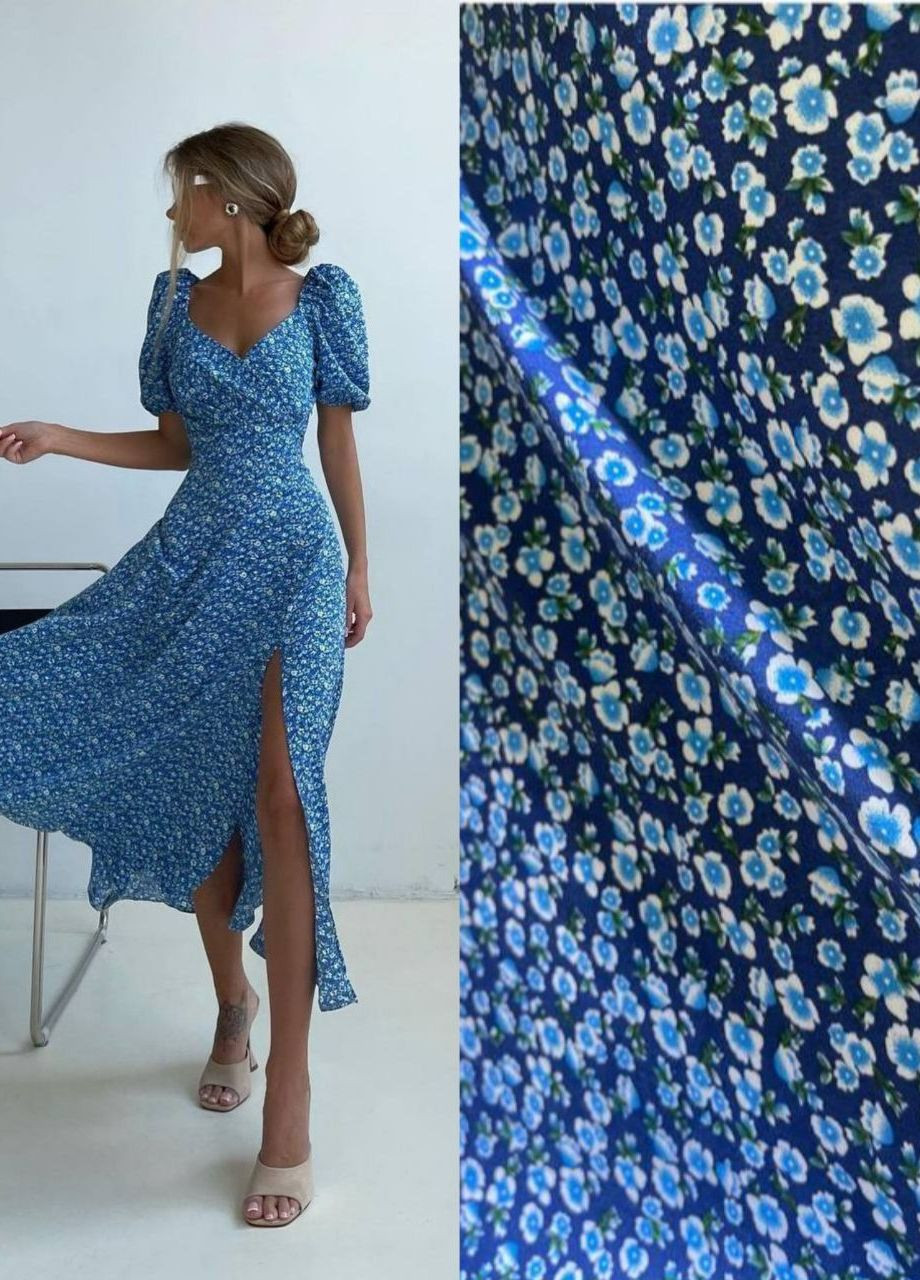 Синя повсякденний сукня з розрізом popluzhnaya