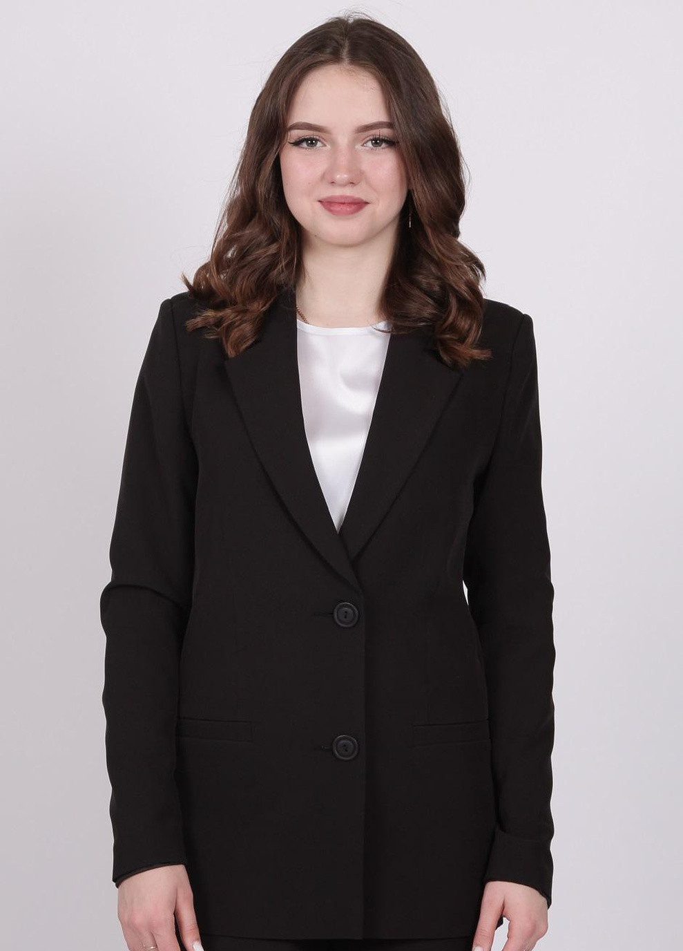 Черный женский пиджак удлиненный женский 029 костюмный креп черный Актуаль - демисезонный
