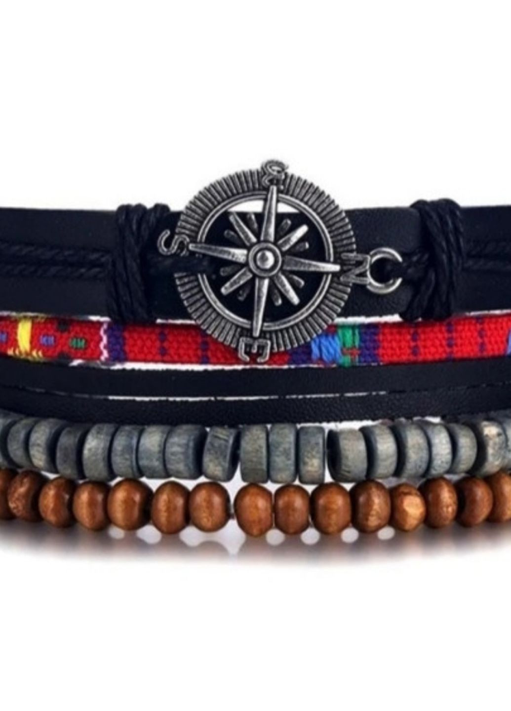 Набор кожаных мужских браслетов "Компас" No Brand (265021581)