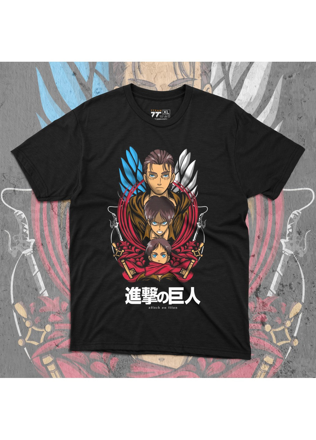 Черная футболка с принтом атака титанов - ерен йегер No Brand