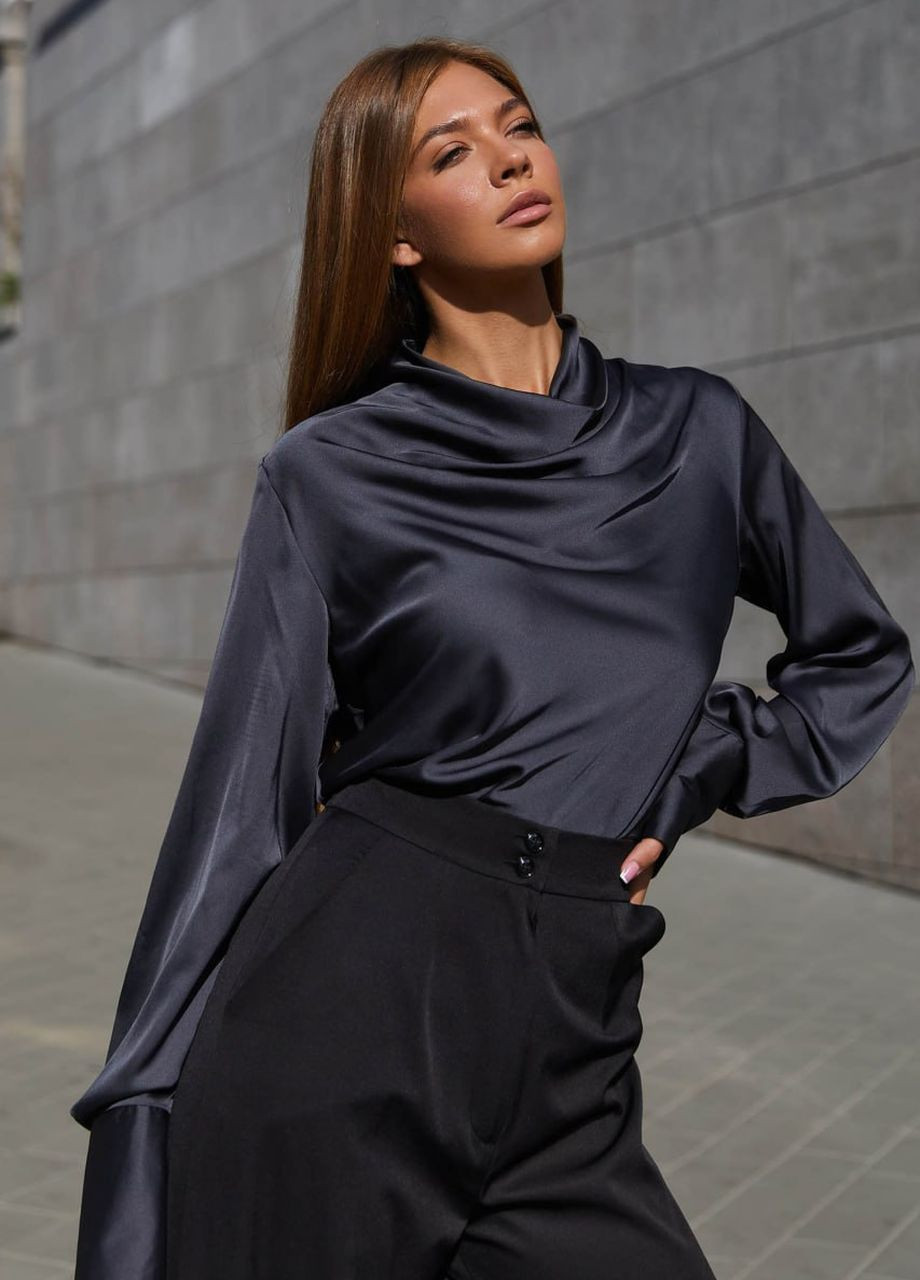 Черная демисезонная вечерняя блуза черного цвета из искусственного шелка Jadone Fashion