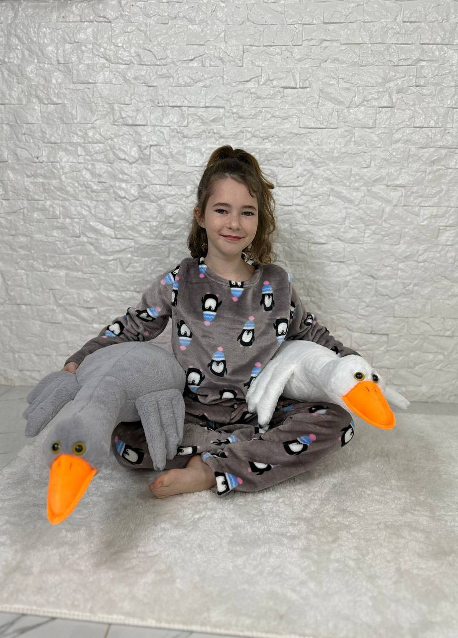 Бежевая детская пижама двойка цвет капучино принт пингвин р.110/116 446903 New Trend