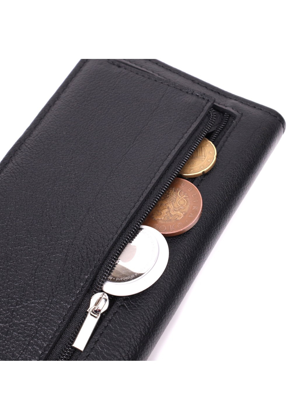 Місткий вертикальний жіночий гаманець на магнітах із натуральної шкіри 22540 Чорний st leather (277980533)