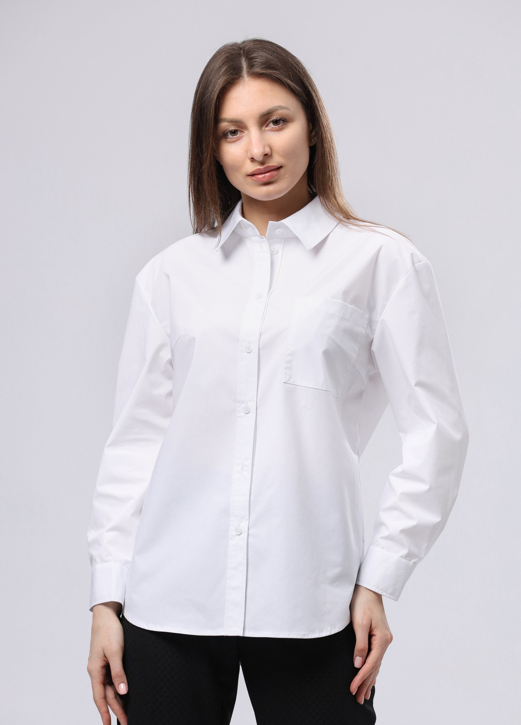 Біла біла сорочка з бавовняної тканини 1302 з довгим рукавом Cat Orange