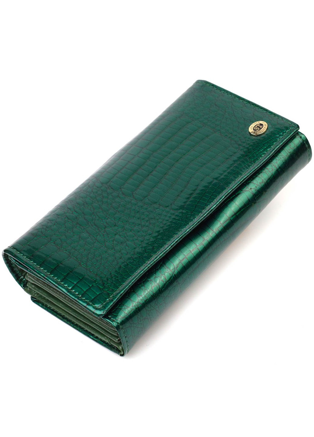 Лакований жіночий гаманець із блоком для візиток з натуральної шкіри 19424 Зелений st leather (260360896)