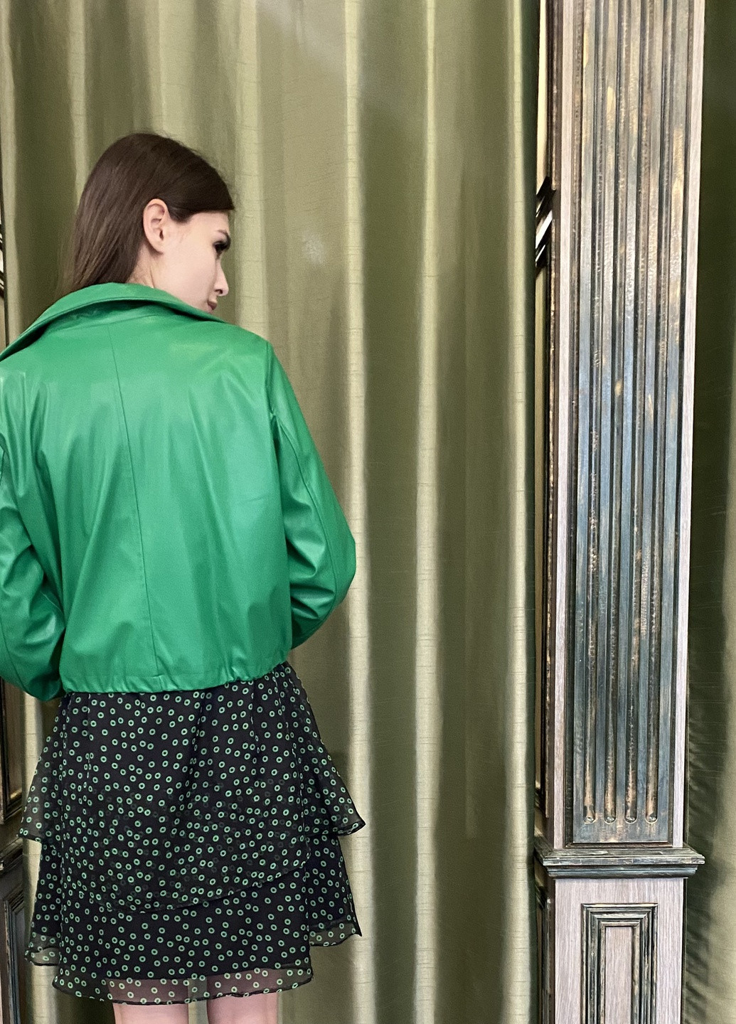 Зелена літня комплект куртка + сукня 7275 зелений з чорним Phardi