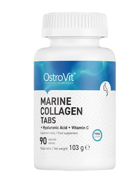 Морський колаген з гіалуроновою кислотою та вітаміном C Marine Collagen + Hyaluronic Acid + Vitamin C 90tabs Ostrovit (259787271)