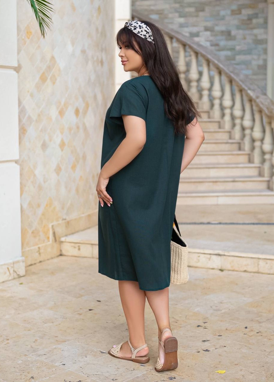 Зеленое женское платье с карманами цвет бутылка р.46/48 437272 New Trend