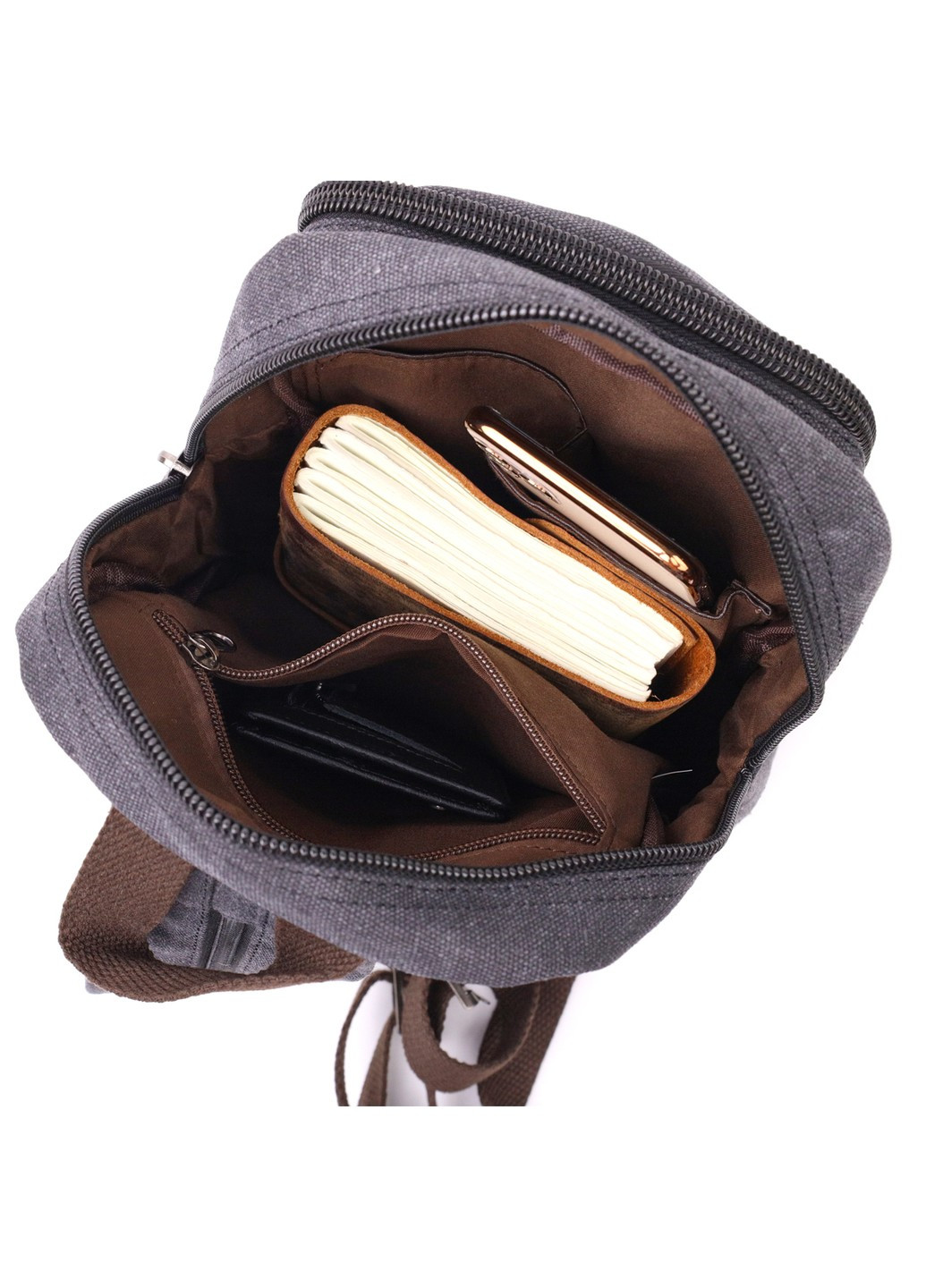 Практична сумка-рюкзак з двома відділеннями із щільного текстилю 22162 Чорний Vintage (267932155)
