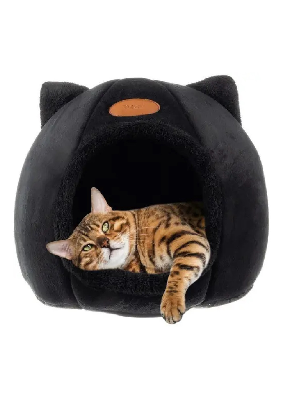 Спальное место домик лежак плюшевый для кошек с водонепроницаемым дном подушкой ушками 40х40х37 см (476113-Prob) Черный Unbranded (276383173)