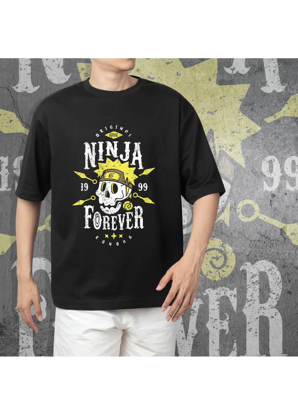 Черная футболка c принтом наруто - ninja forever No Brand