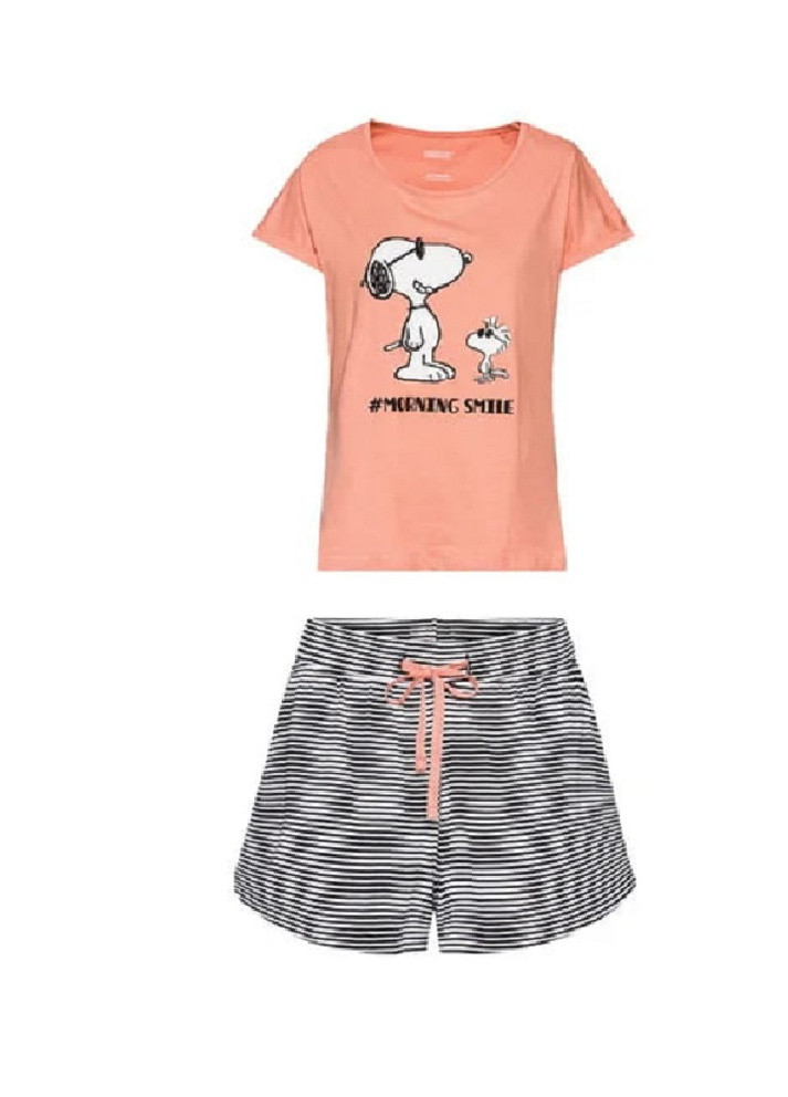 Оранжевая всесезон женская пижама футболка + шорты Peanuts
