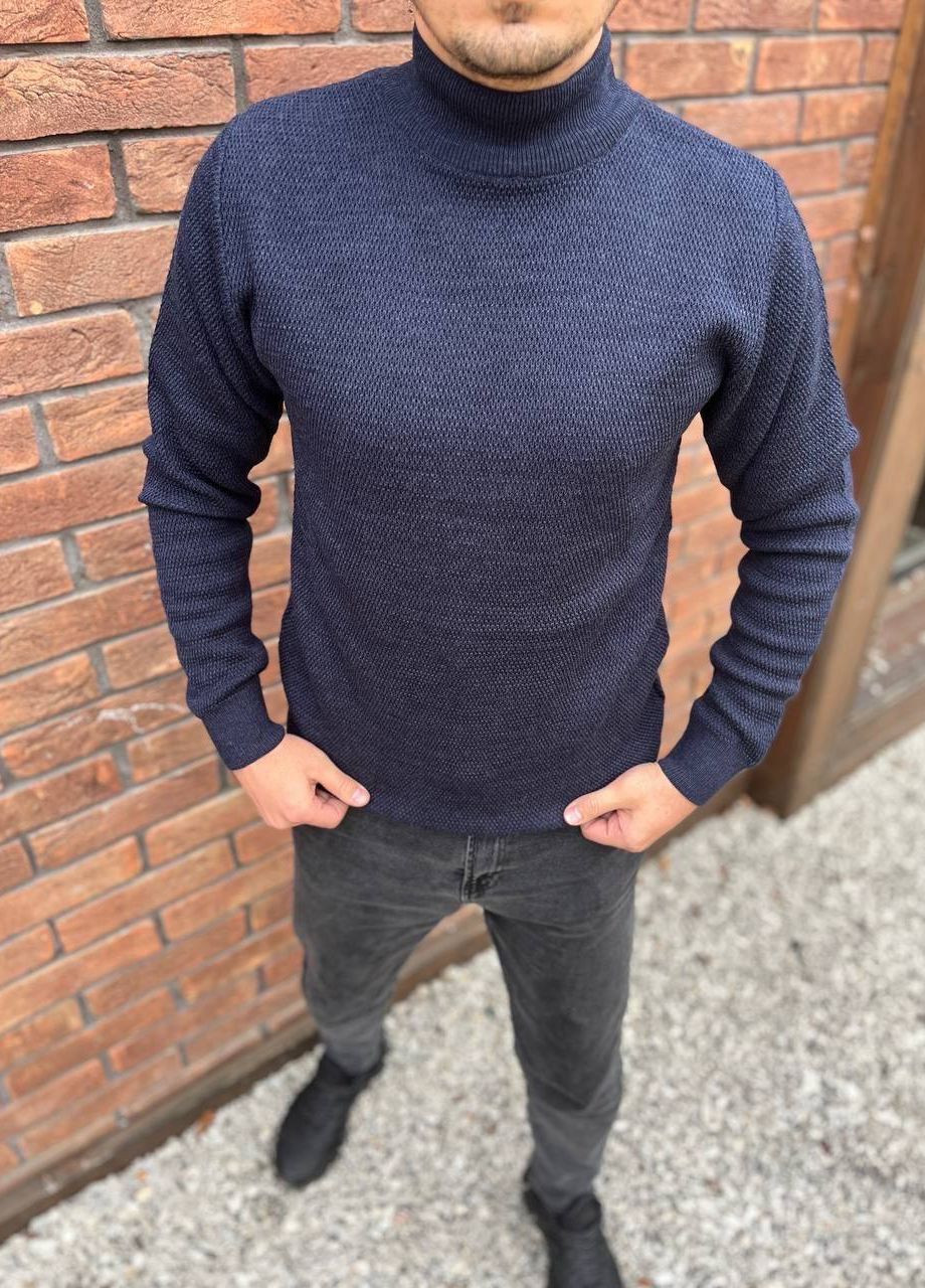 Темно-синий зимний мужской базовый свитер No Brand