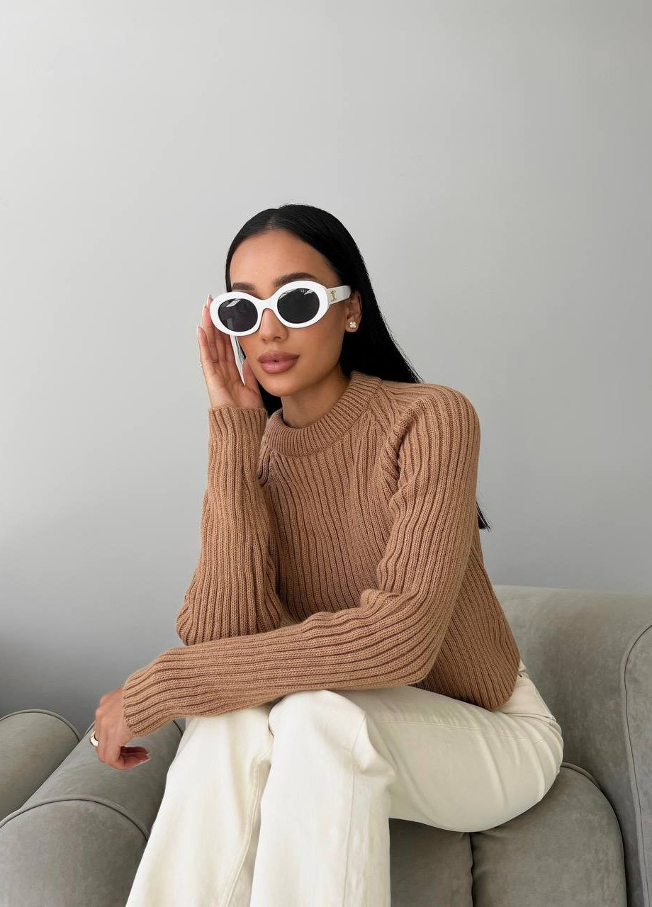 Жіночий светр із текстурним візерунком колір кемел р.42/46 441957 New Trend (263134358)