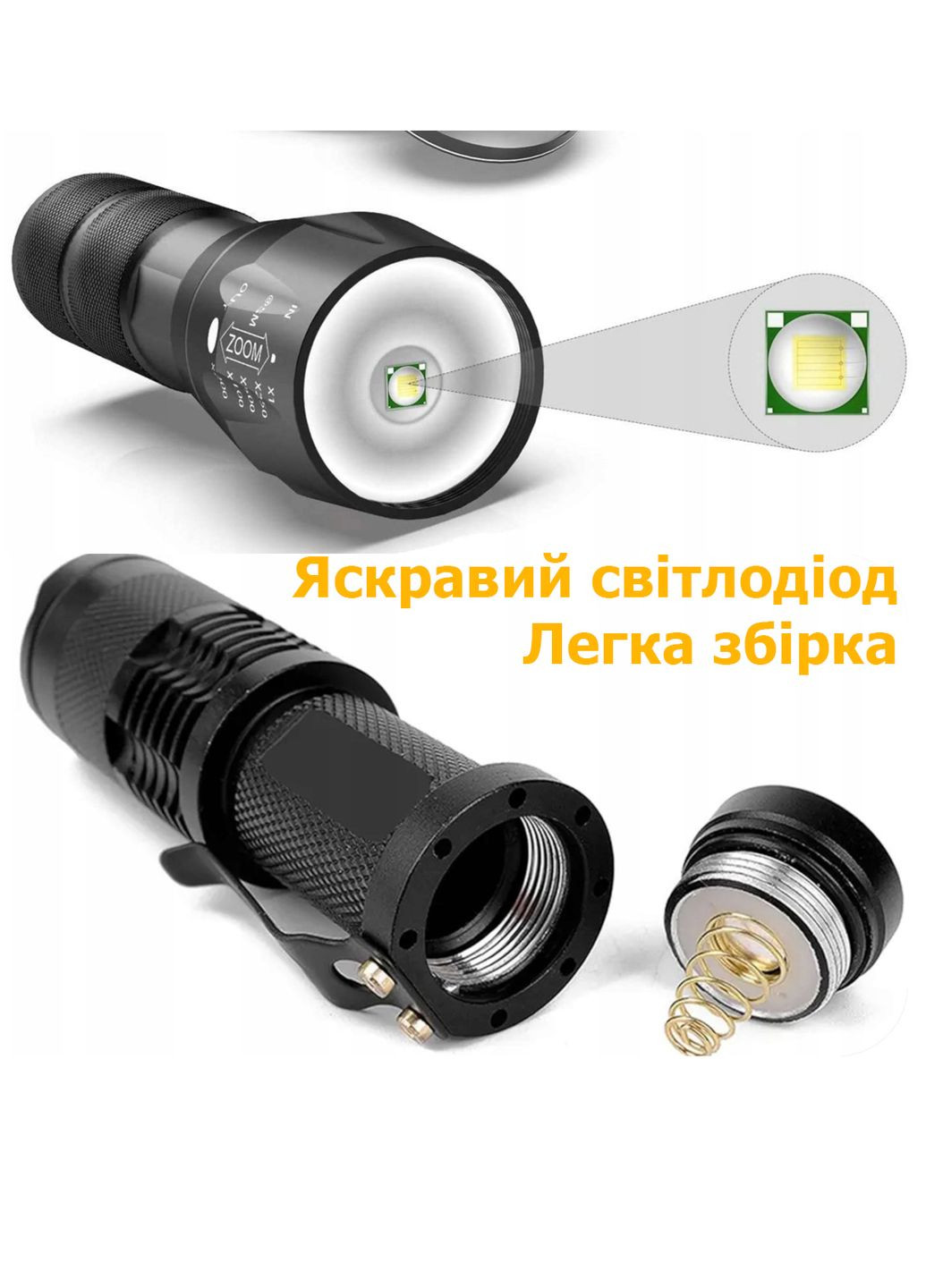 Ліхтарик ручний акумуляторний туристичний похідний - Набір ліхтарів 2 шт, 1800 Lm 3800 mAh + 200 Lm 1200 mAh, zoom Villini (275865763)