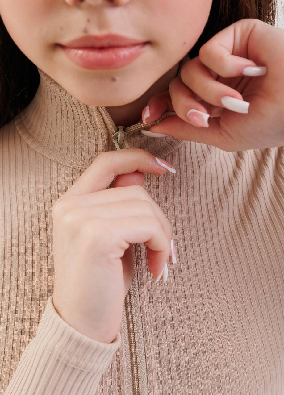 Бежевий демісезонний костюм рубчик з кроп-топом на блискавці для дівчинки бежевий 126942 No Brand