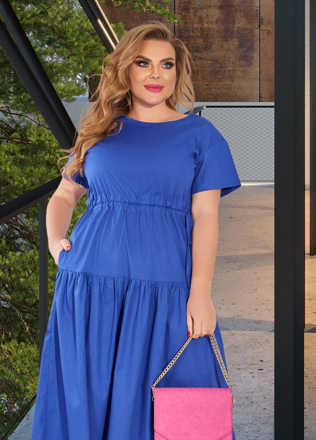 Синее сукні великіх розмірів льняна сукня великого розміру (48931)19601-532 Lemanta