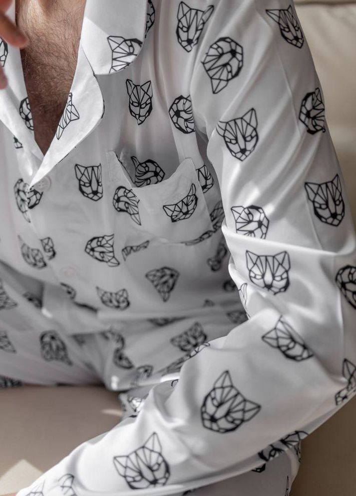 Чоловіча піжама шовк Армані Cat колір білий р.L 443849 New Trend (266494151)