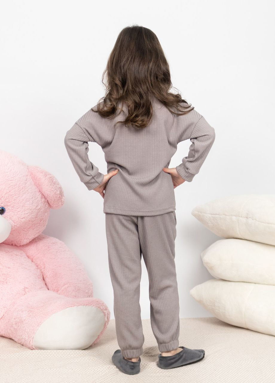 Серая пижама детская домашняя рубчик кофта со штанами серый Maybel