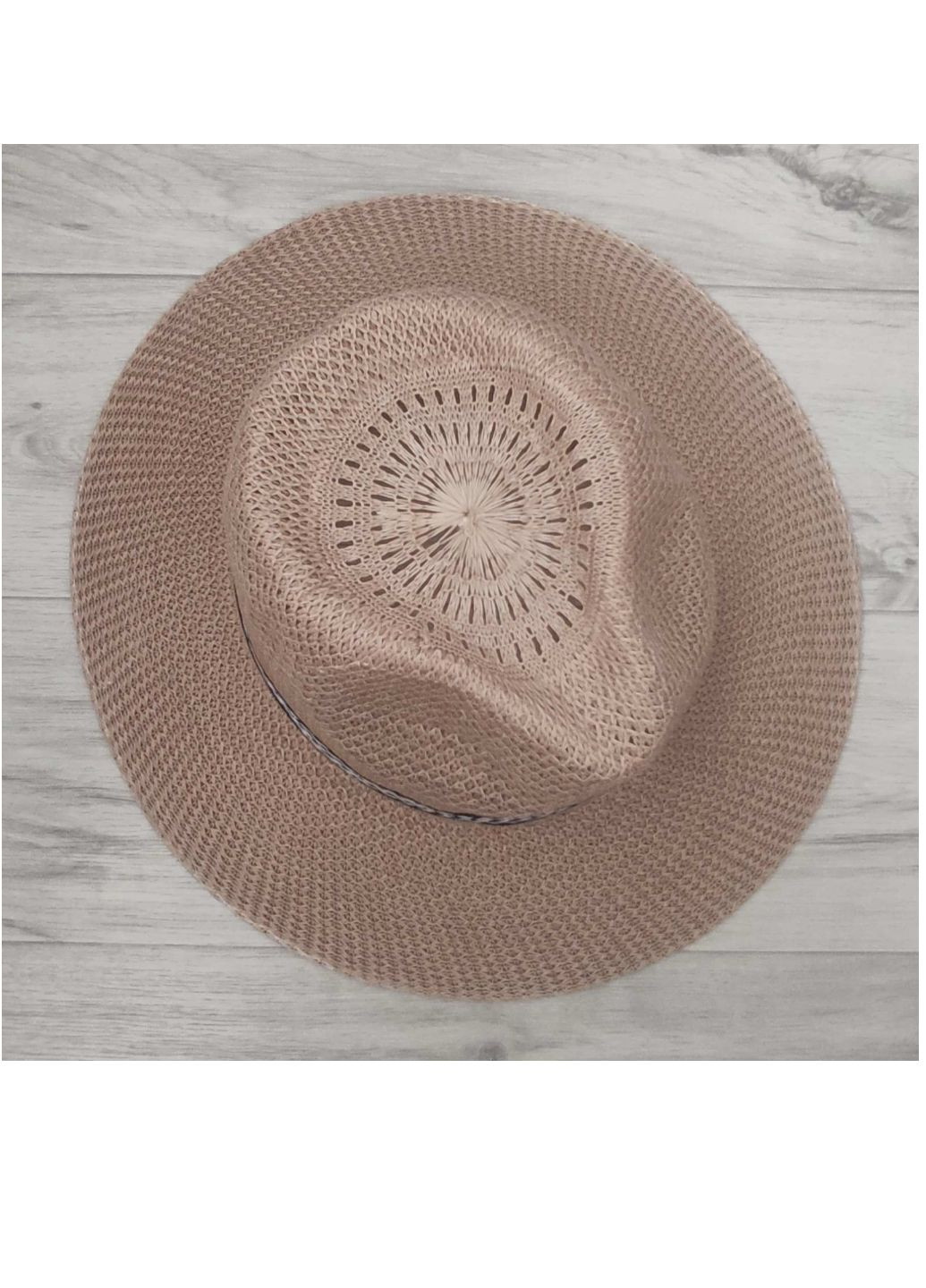 Літній в'язаний капелюх Федора темно-бежевий зі стрічкою No Brand (259793910)
