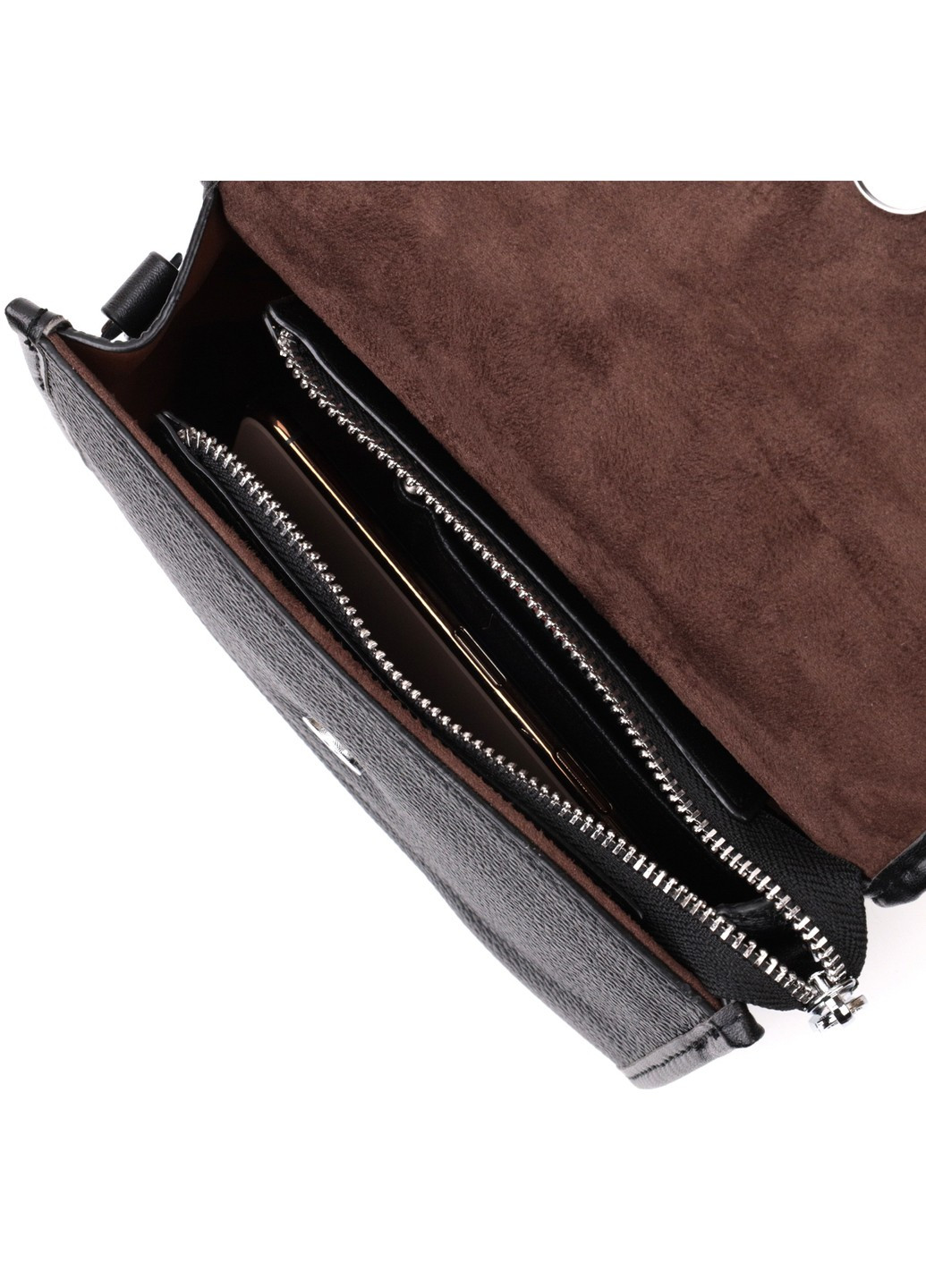 Стильная женская кожаная сумка с полукруглым клапаном 22259 Черная Vintage (276461674)