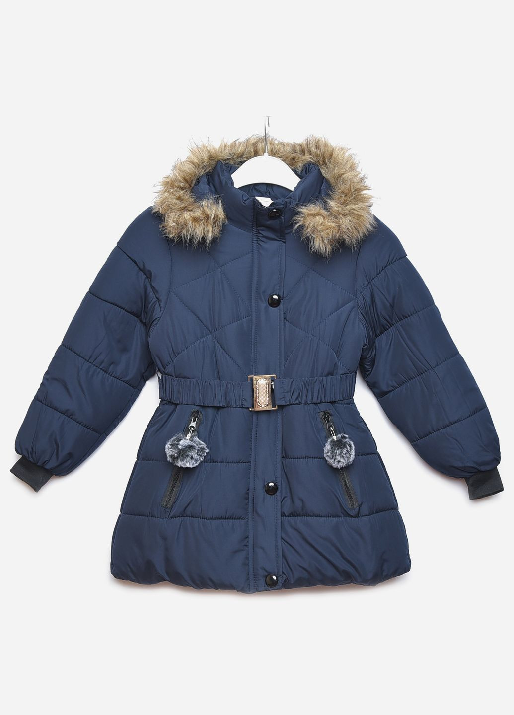 Темно-синяя зимняя куртка детская зимняя для девочки темно-синего цвета Let's Shop