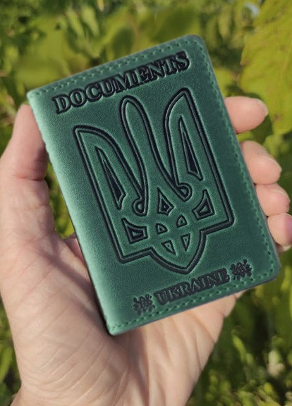 Шкіряна обкладинка на id паспорт, для документів (права, техпаспорт) Villini 017 Зелений Martec (259164684)