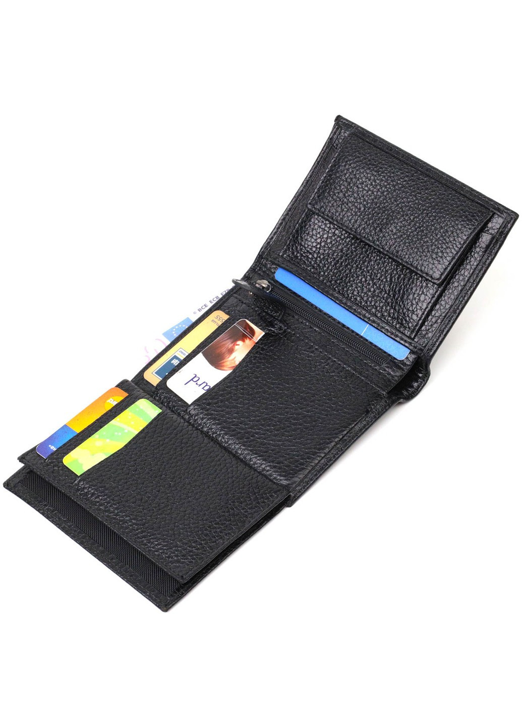 Невеликий чоловічий гаманець із натуральної зернистої шкіри без застібки 21988 Чорний Bond (262158732)