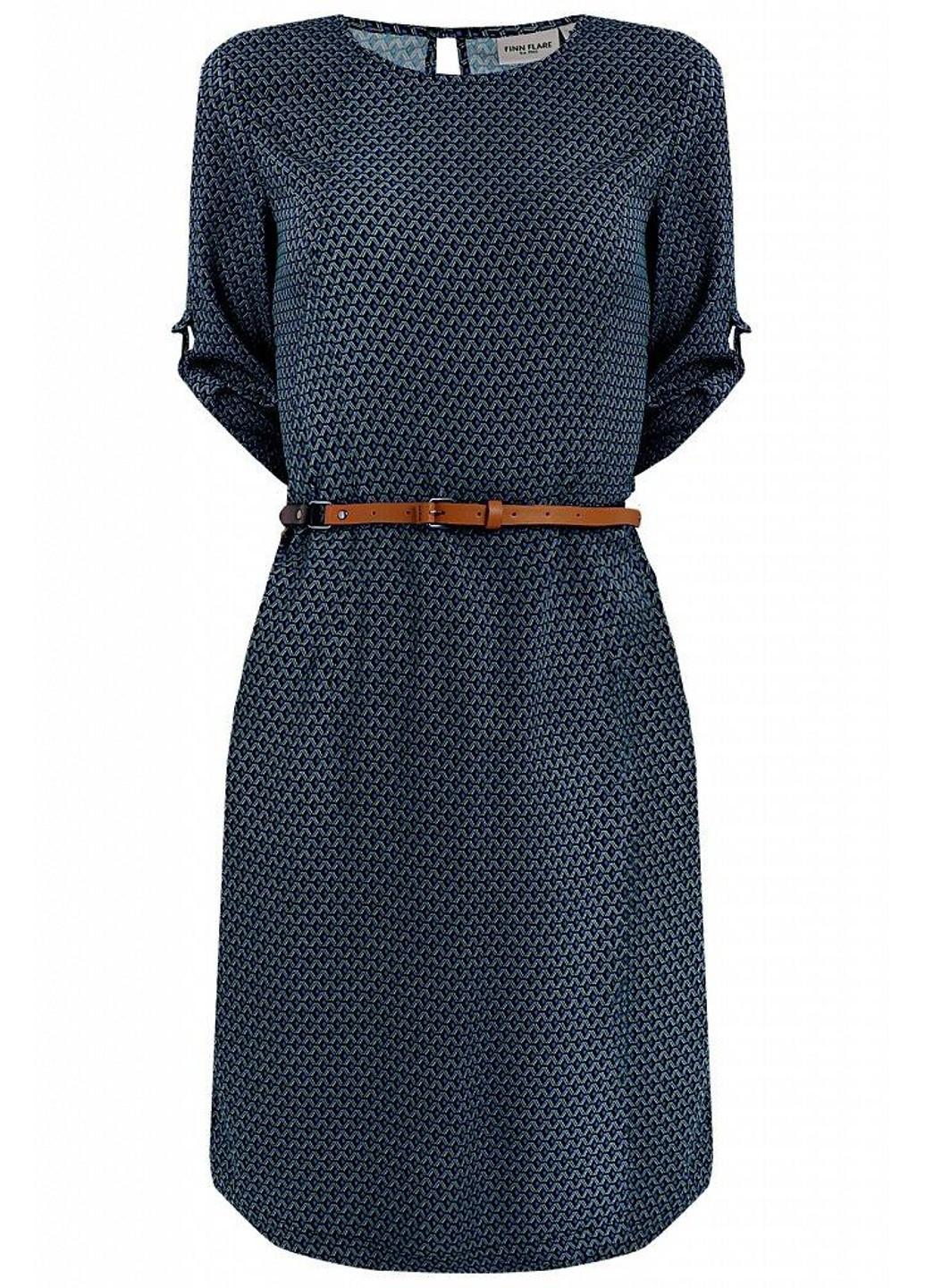 Темно-синее повседневный платье b19-11049-101 а-силуэт Finn Flare с геометрическим узором