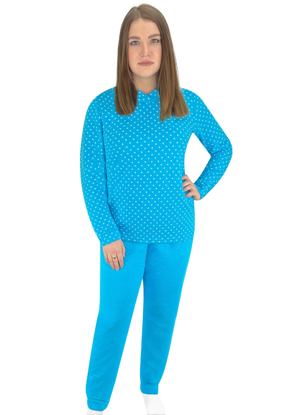 Бирюзовая всесезон пижама женская звезда капитон кофта + брюки Жемчужина стилей 5602