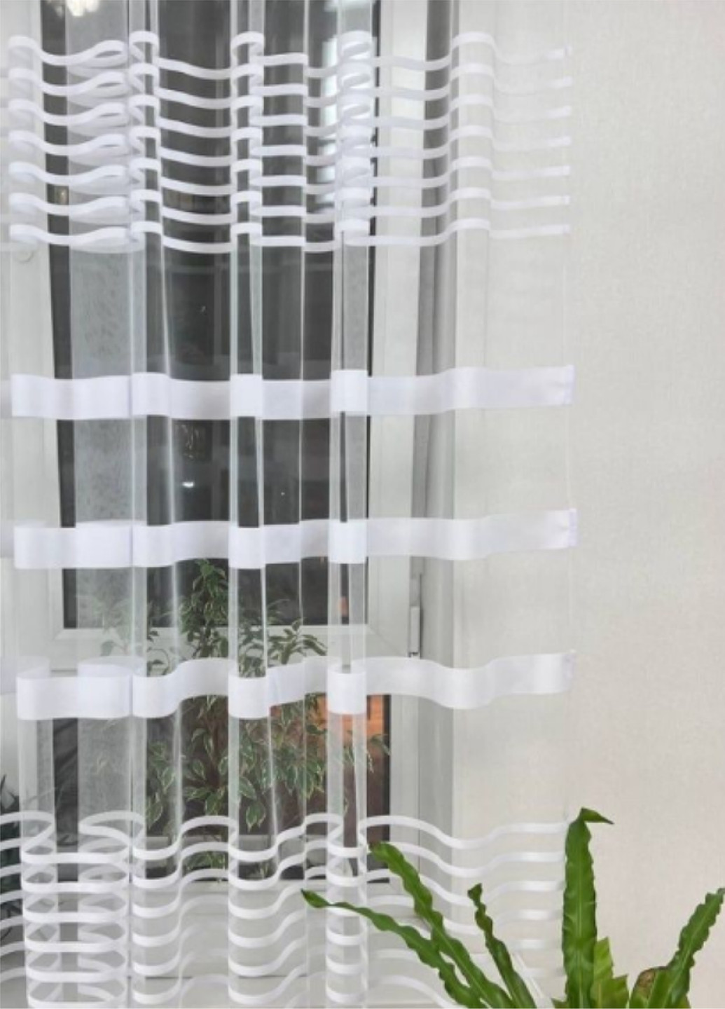 Готовый тюль, ширина 300 см, высота 260 см, рисунок полосками белый No Brand (259296780)