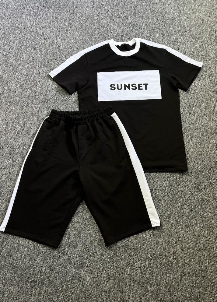 Літній чоловічий чорний костюм футболка шорти з написом No Brand (262090112)
