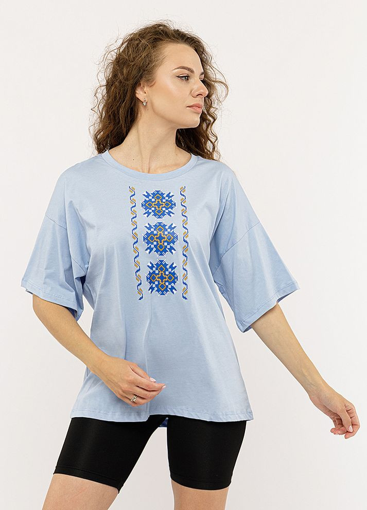 Женская вышиванка с коротким рукавом. цвет голубой ЦБ-00224752 Yuki (260355879)